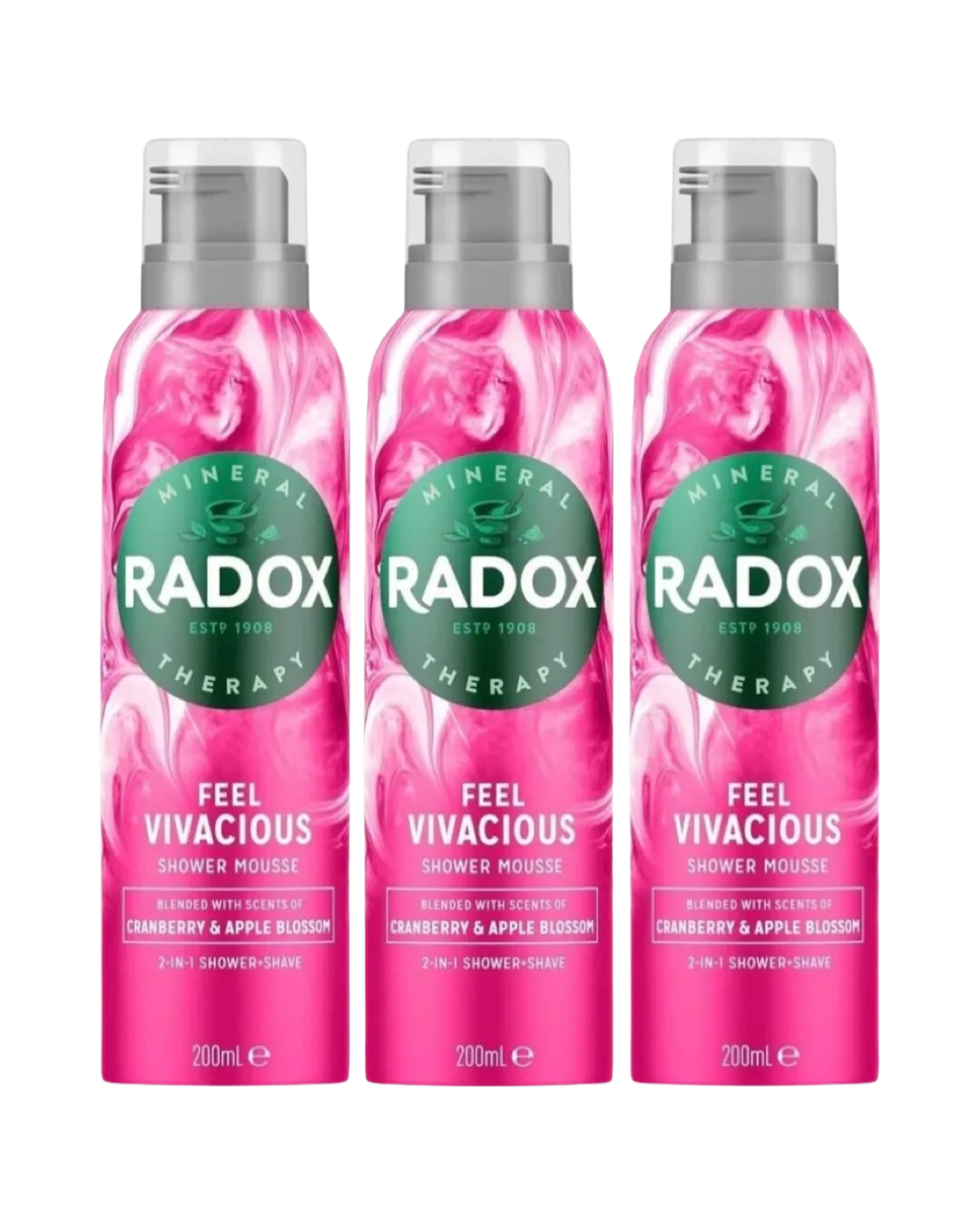 3 x Radox Feel Vivacious Mineral Therapy 2-in-1 Shower Mousse 200ml