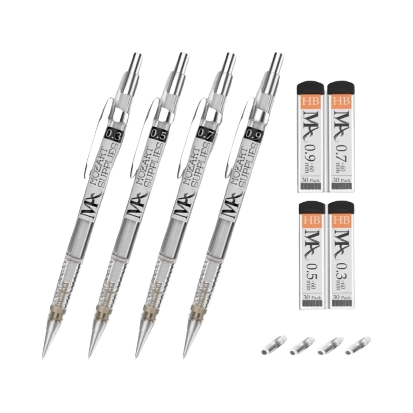 MozArt Essential Mechanical Pencil Set - 4 Sizes: 0.3, 0.5, 0.7