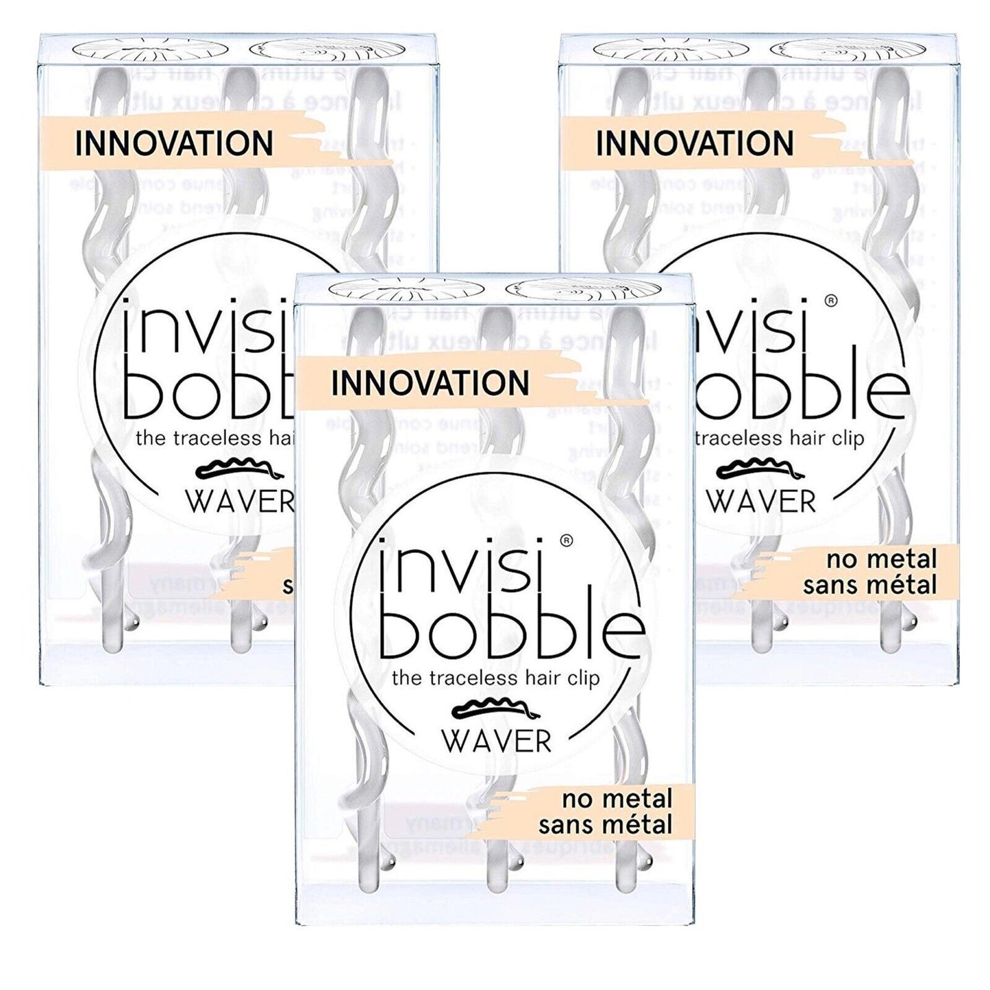 3 Packets Invisibobble new Waver Traceless Hair Clip Crystal Clear